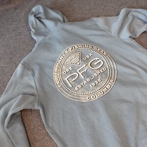 Columbia PFG Hoodie Mens Small Blue Performance Fishing Gear Graphic Sweatshirt